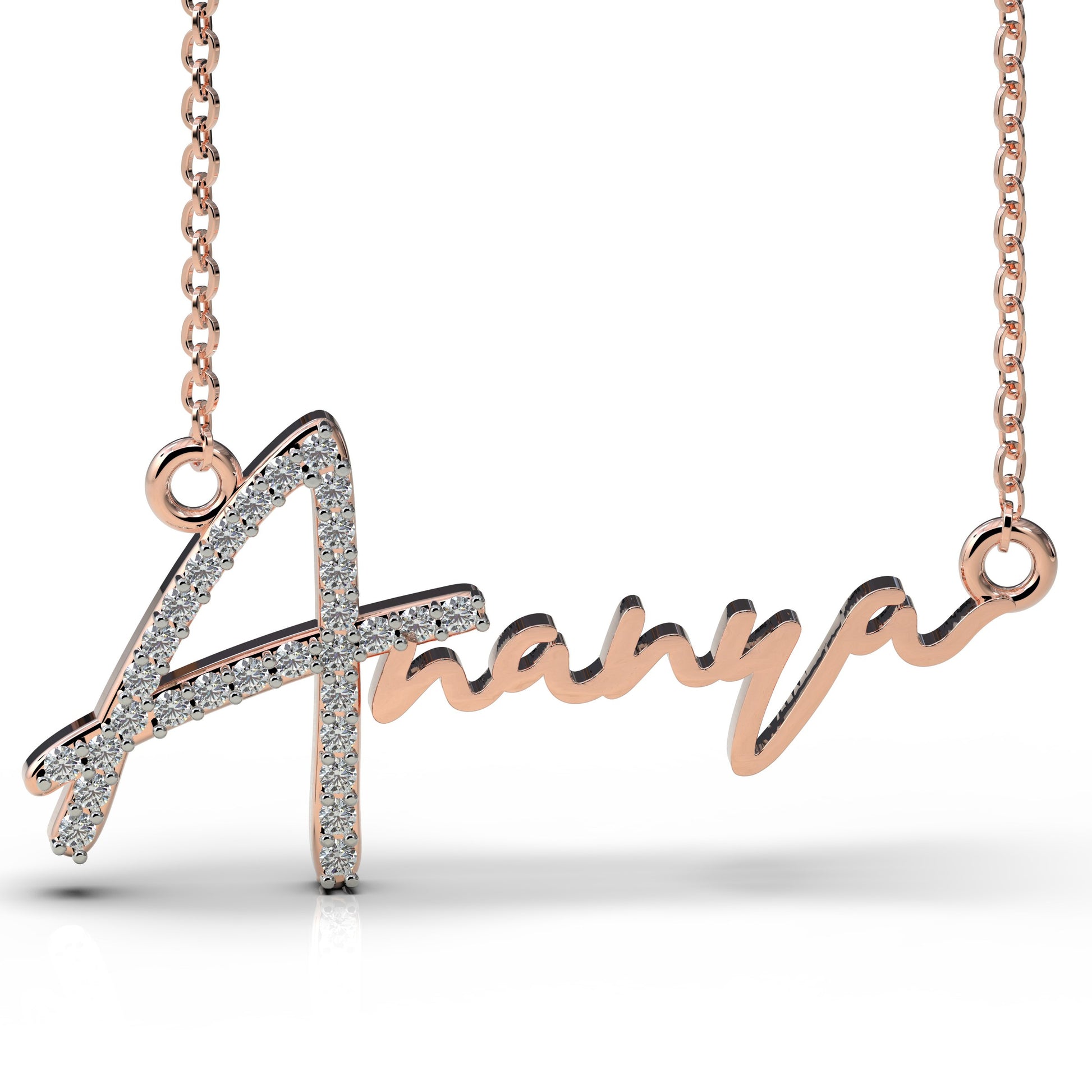 Rose Gold Name Pendant Necklace | Pendant and Necklace | Cubic Zirconia | American Diamond | Custom Diamond Jewellery