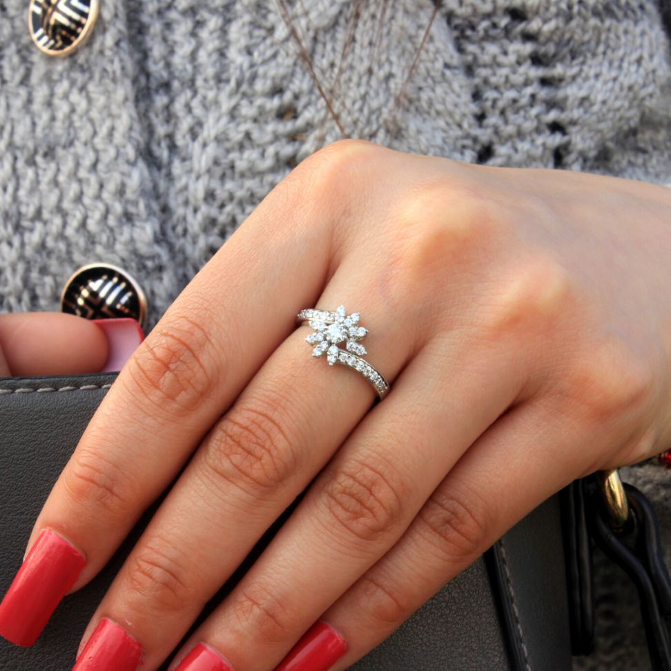 Silver Zircon Flora Ring , silver ring