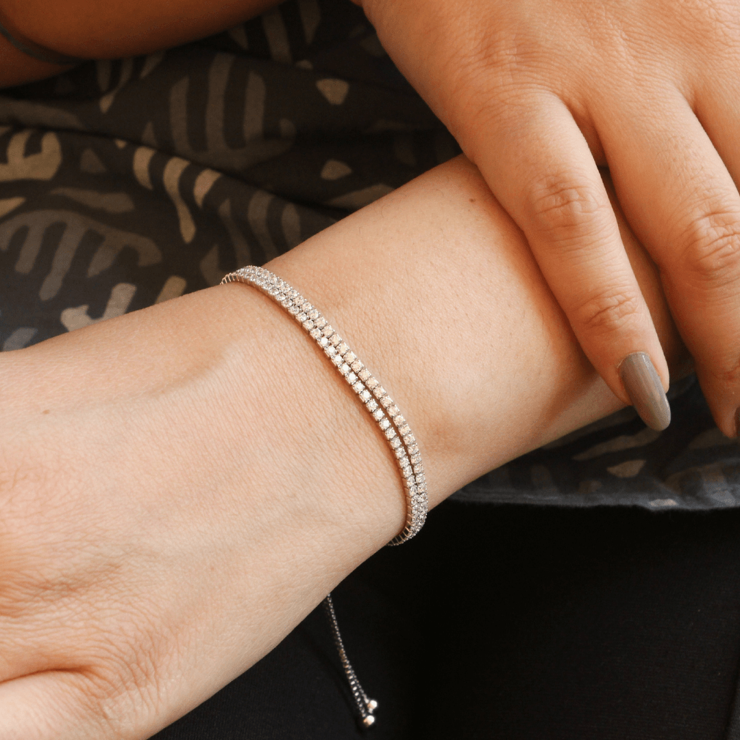 Silver Double Line Supple Bracelet , Adjustable bracelet , silver bracelet