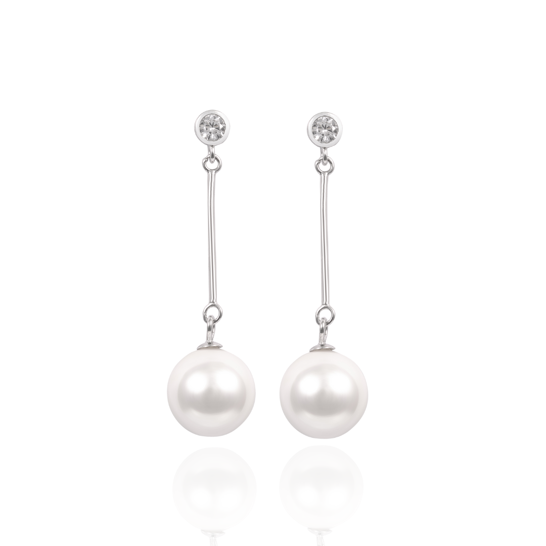 Silver drop pearl earrings discount