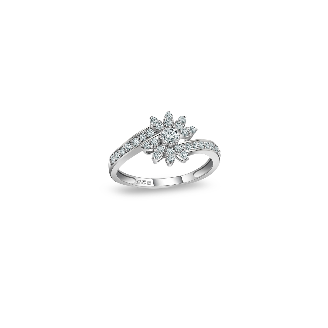 Silver Zircon Flora Ring , silver ring