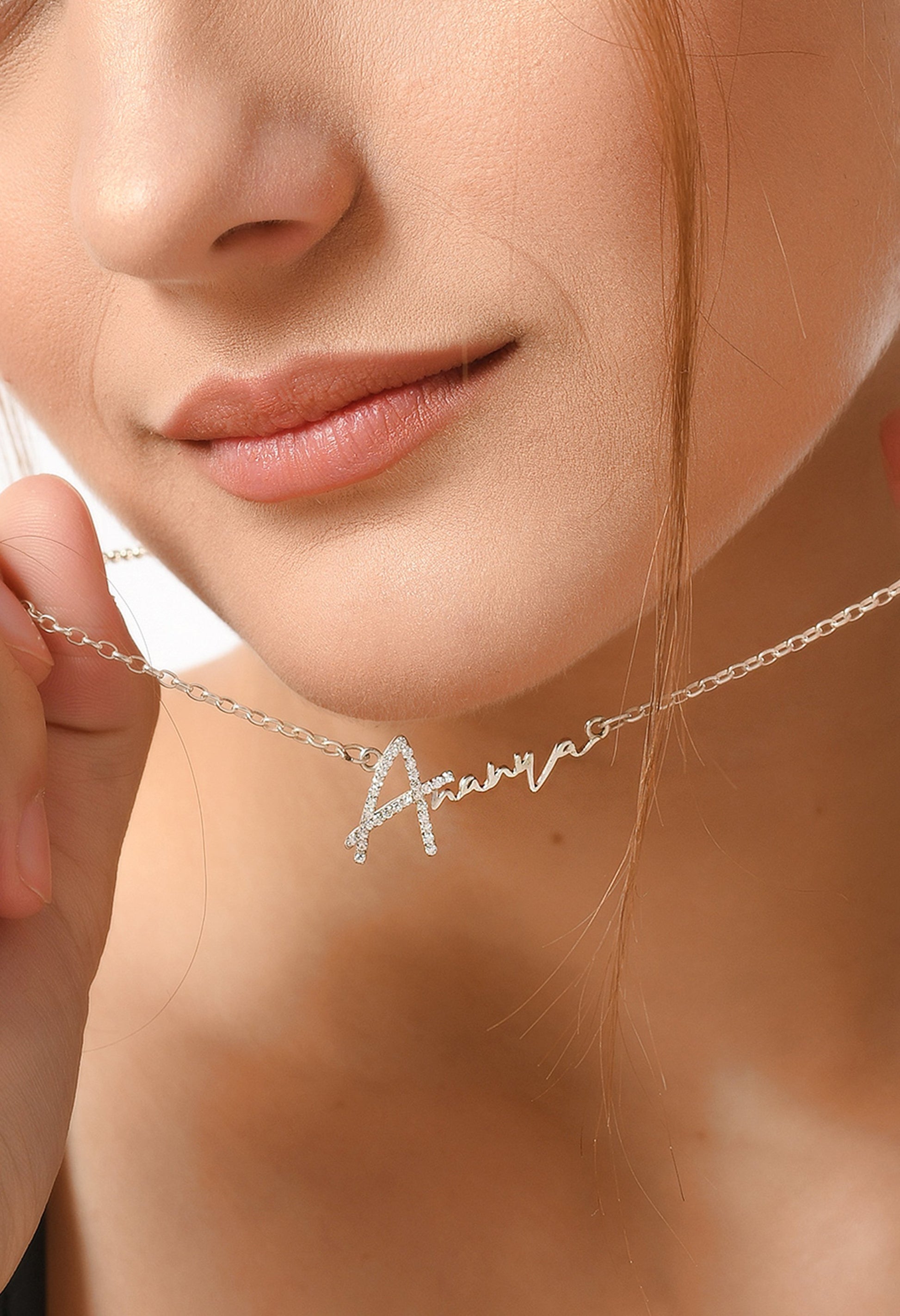 Cursive Diamond Necklace | Custom Women Pendant Necklace |  Diamond Script Necklace Sterling Silver