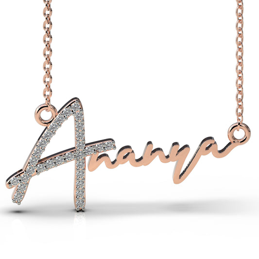 Name Chain | Name with Chain | 18KT Rose Gold Plated Necklace | Pendant Necklace | Diamond Signature Necklace