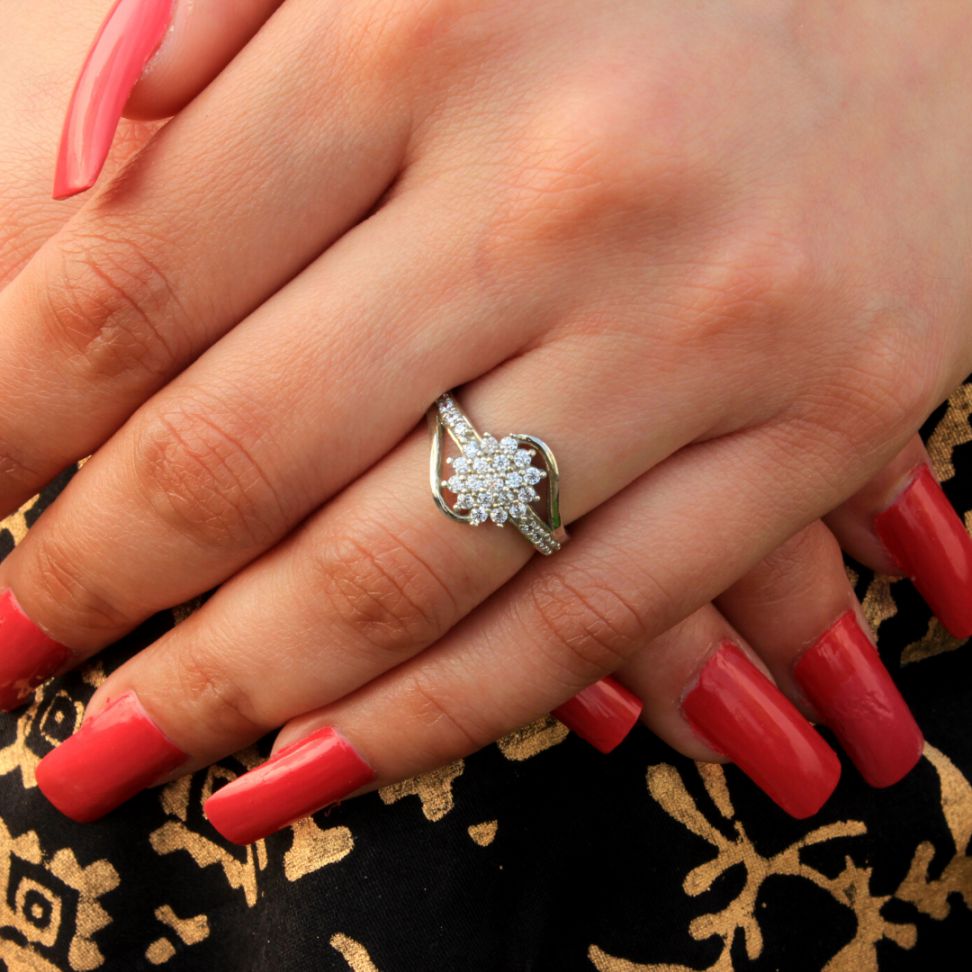 Silver Zircon Blossom Ring , silver ring