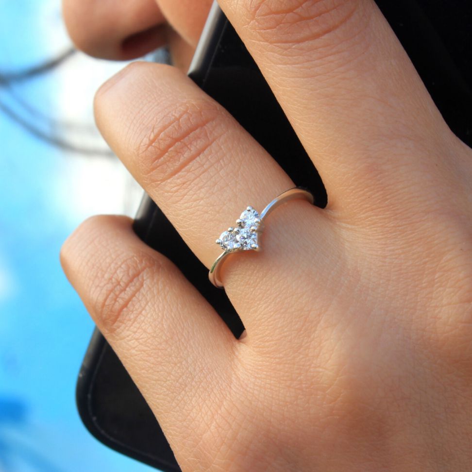 Silver Zircon Heart Ring , silver ring