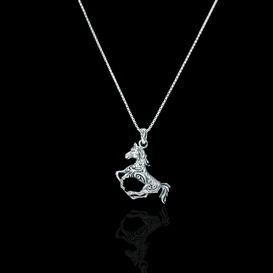 Oxidised Solid Silver Horse Pendant - GLANZ JEWELZ
