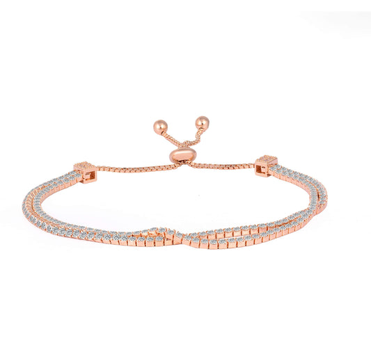 Rosegold Double Line Supple Bracelet , Adjustable Bracelet , Silver bracelet