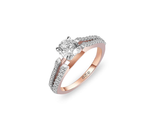 Rosegold Solitaire Crown Ring , silver ring