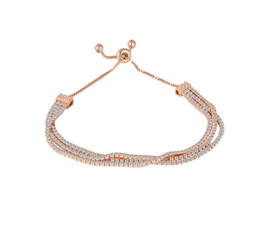 Rosegold Triple Line Supple Bracelet , Adjustable Bracelet , silver bracelet