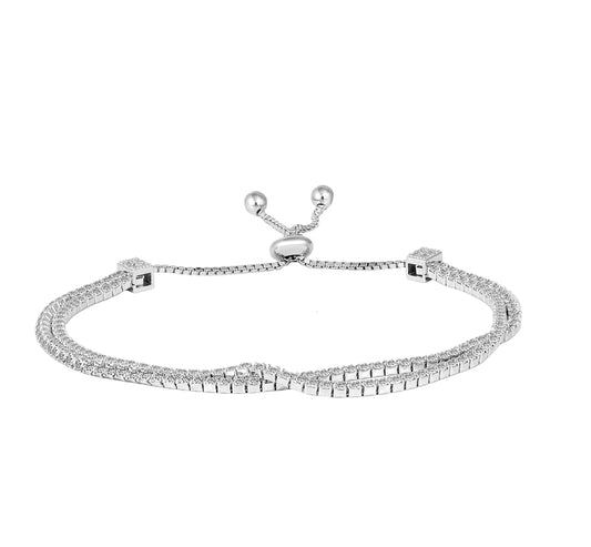 Silver Double Line Supple Bracelet , Adjustable bracelet , silver bracelet