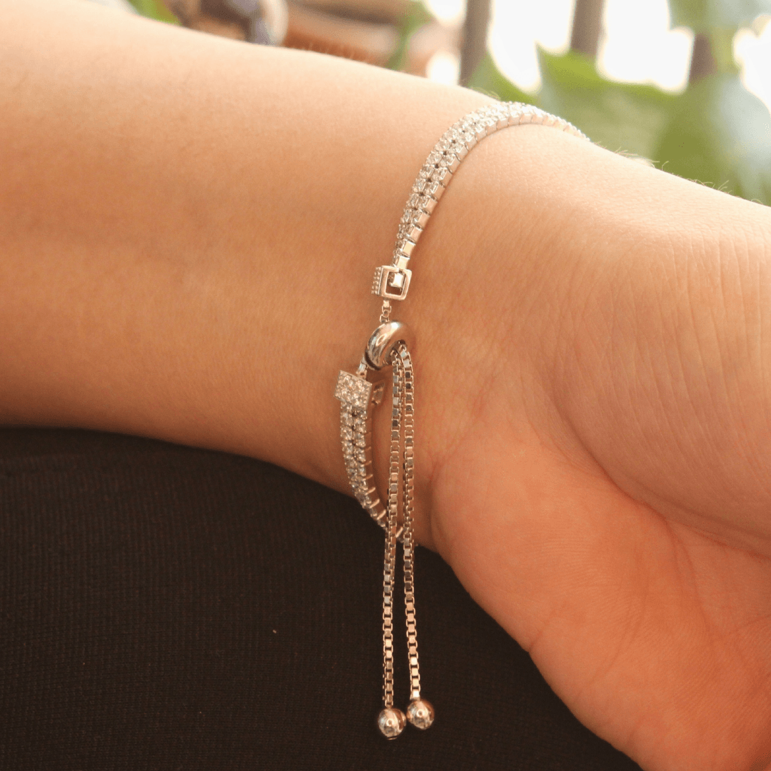 Silver Double Line Supple Bracelet , Adjustable bracelet , silver bracelet