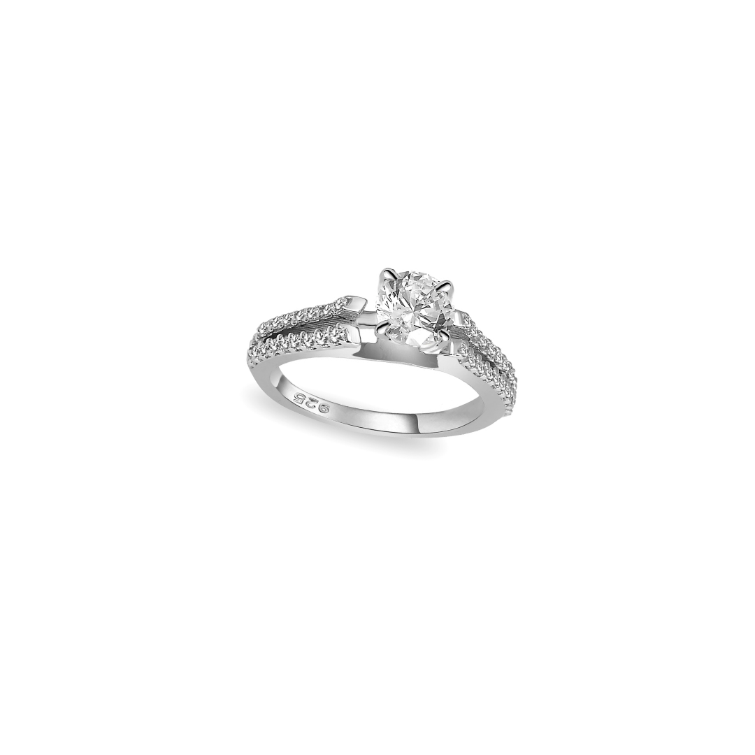 Silver Solitaire Crown ring , silver ring