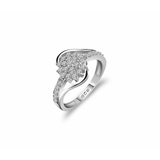 Silver Zircon Blossom Ring , silver ring