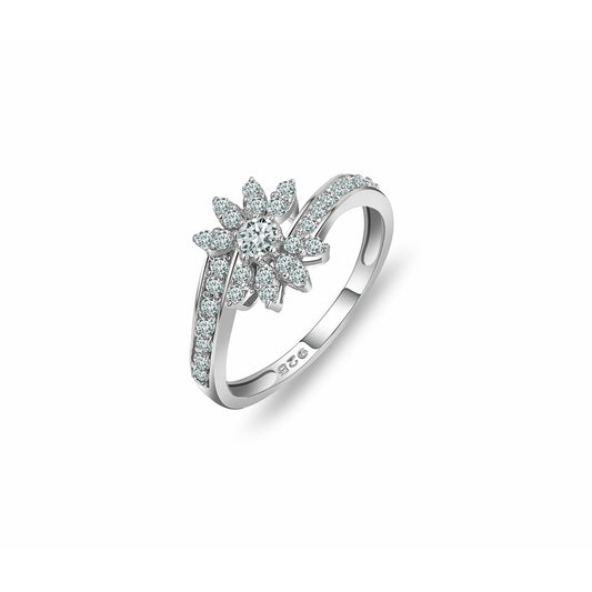 Silver Zircon Flora Ring , silver ring