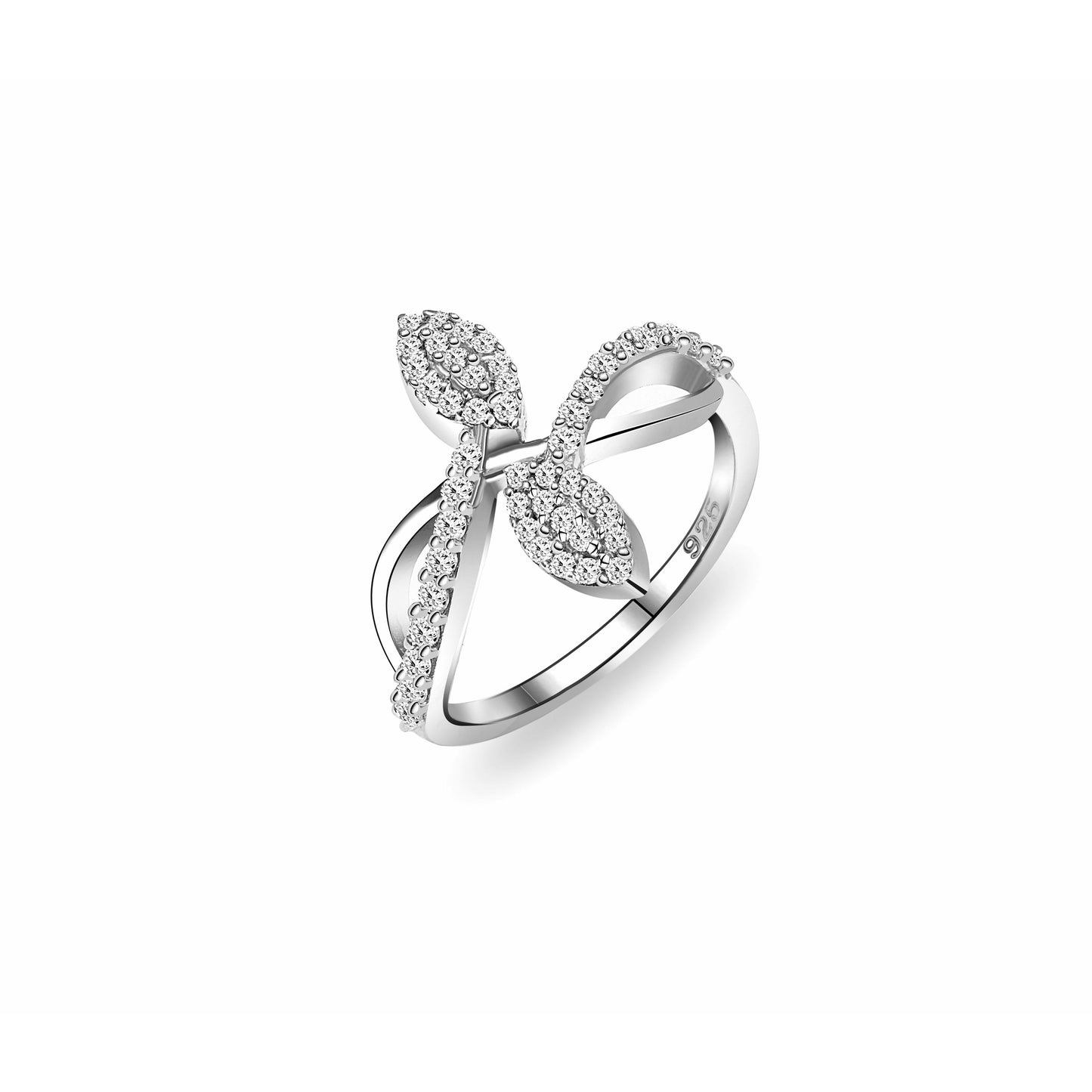 Silver Zircon Petal Ring , silver ring